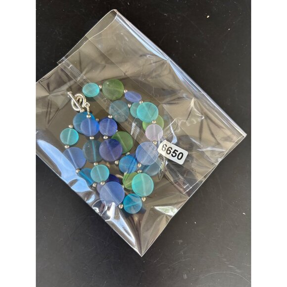 Handcrafted Multicolor Frosted Glass Bead Necklace With Silver Accents & Toggle - Picture 4 of 9